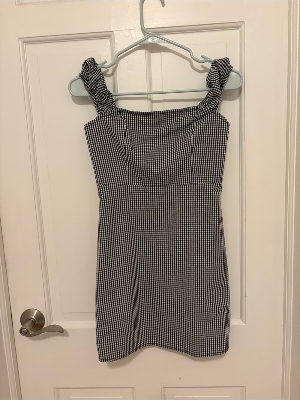 Garage Black & White Gingham Mini Dress with Ruched Straps